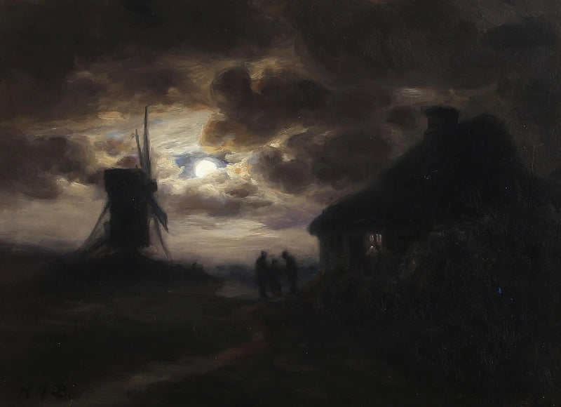 Scene i måneskinn med en mølle. - H. A. Brendekilde

Source:
Scène au clair de lune avec un moulin. - H. A. Brendekilde