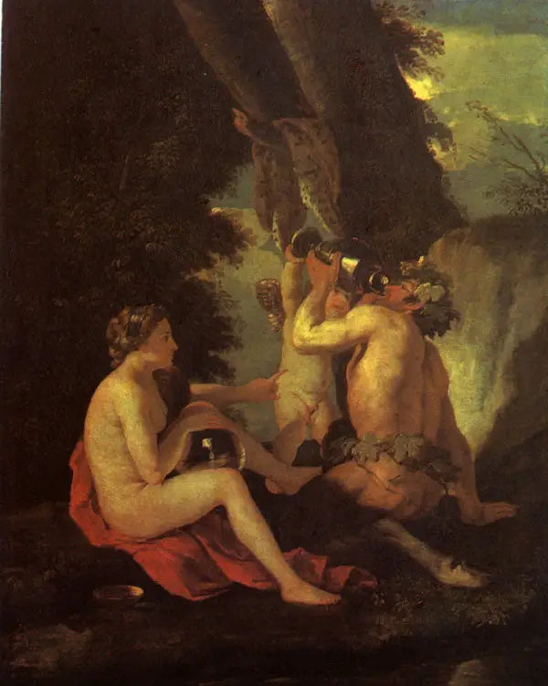 Bach-scene eller Nymfe og satyr som drikker - Nicolas Poussin