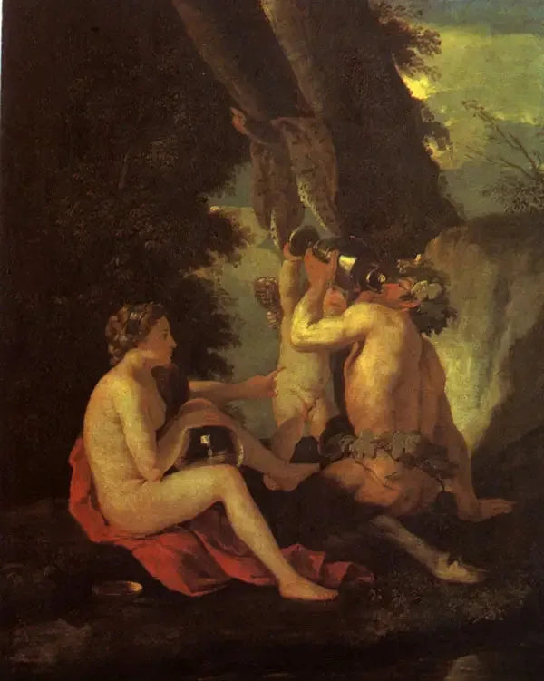 Bach-scene eller Nymfe og satyr som drikker - Nicolas Poussin