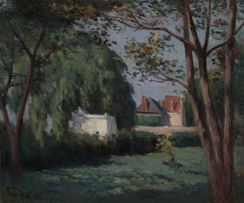 Søtt landskap med tre hus og et tre - Maximilien Luce