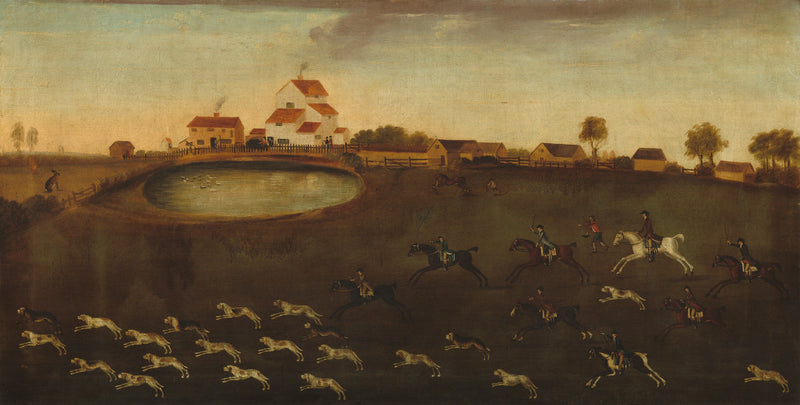 Scène de chasse avec un étang - American 18th Century