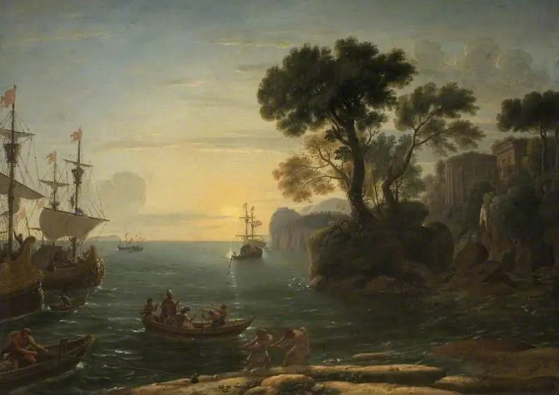 Kystscene med Aneas' landgang i Latium - Claude Lorrain