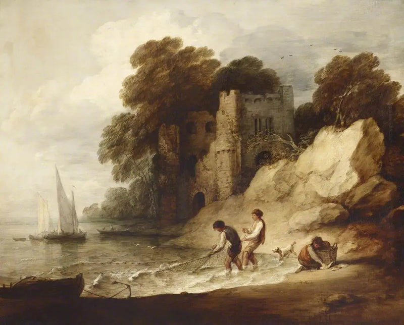 Kystscene med klippe, slott i ruiner, båter og fiskere - Thomas Gainsborough

Source:
Scène côtière rocheuse avec château en ruine, bateaux et pêcheurs - Thomas Gainsborough