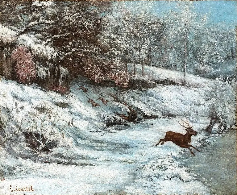 Jaktscene under snøen - Gustave Courbet