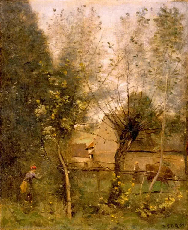 Gårds-scene - Jean-Baptiste Camille Corot