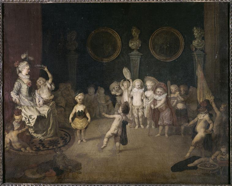 Scene fra den italienske komedien spilt av en barnegruppe - Antoine Watteau