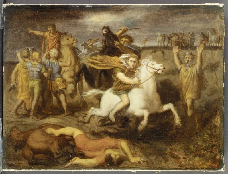 Scène fra Gallkrigen: den galliske Littavicus, som forråder den romerske saken, flykter til Gergovie for å støtte Vercingétorix - Théodore Chassériau