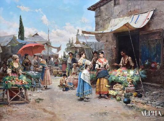 Scène de marché - Cesare-Auguste Detti Reproductions de tableaux à la peinture à l’huile