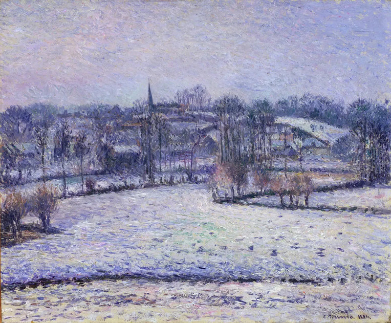 Snøscenene i Éragny (Utsikt over Bazincourt) - Camille Pissarro