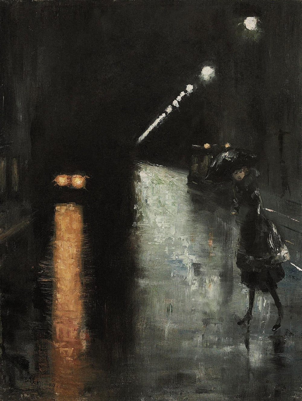 Scène de rue nocturne, Berlin - Lesser Ury image 1 reproduction artisanale de tableau