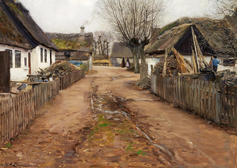 Bylandskap tidlig på våren. - H. A. Brendekilde

Source:
Scène de village au début du printemps. - H. A. Brendekilde