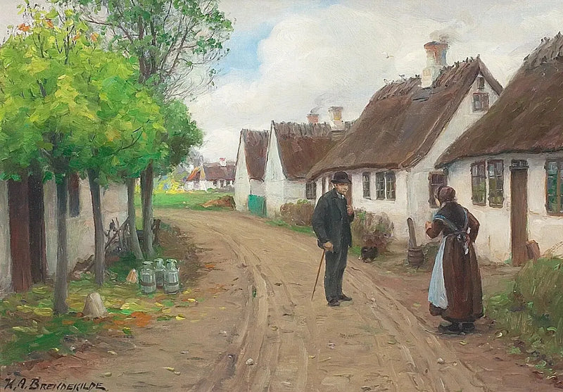Jyllinge landsbyscene med personer som snakker. - H. A. Brendekilde

Source:
Scène de village de Jyllinge avec des personnes qui parlent. - H. A. Brendekilde