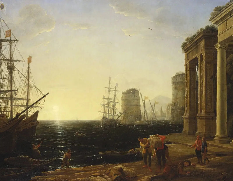 Havneutsikt ved solnedgang - Claude Lorrain