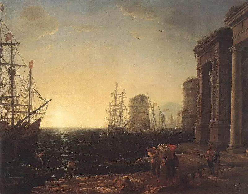 Havneutsikt ved solnedgang - Claude Lorrain