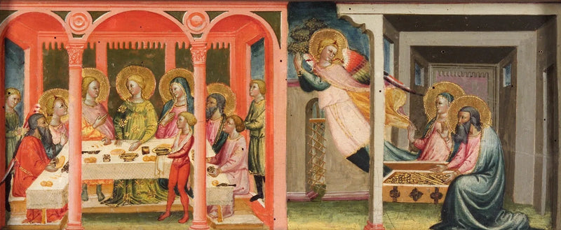 Scener fra Tobias' historie (Tobias og Saras bryllup; ærkeengelen forlater Tobit og Anna) - Bicci di Lorenzo