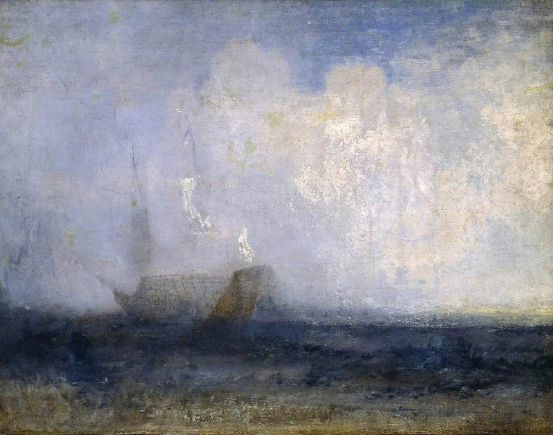 Havlandskap med en seilbåt og et skip - J. M. W. Turner