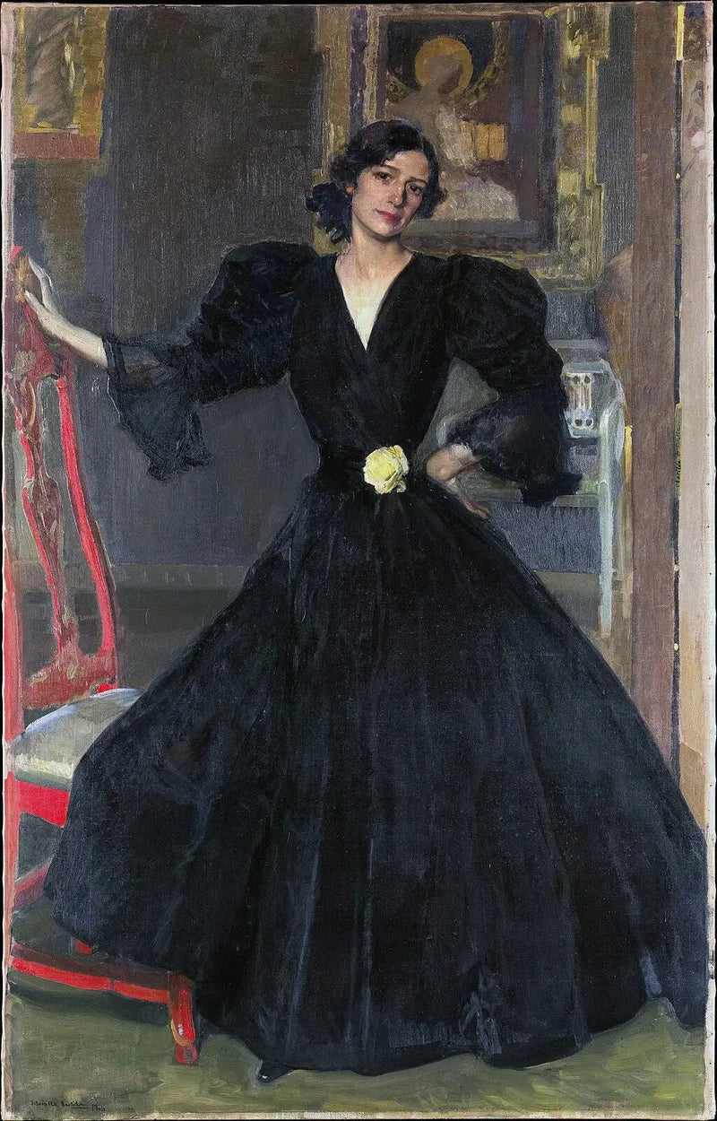 Sorolla-kvinne (Clotilde García del Castillo, 1865-1929) i svart - Joaquín Sorolla