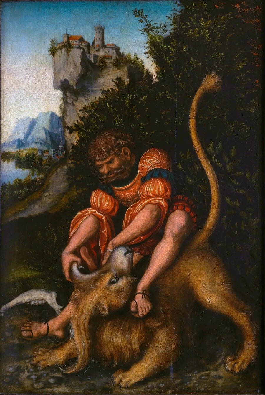 Simson kjemper mot en løve - Lucas Cranach den eldre