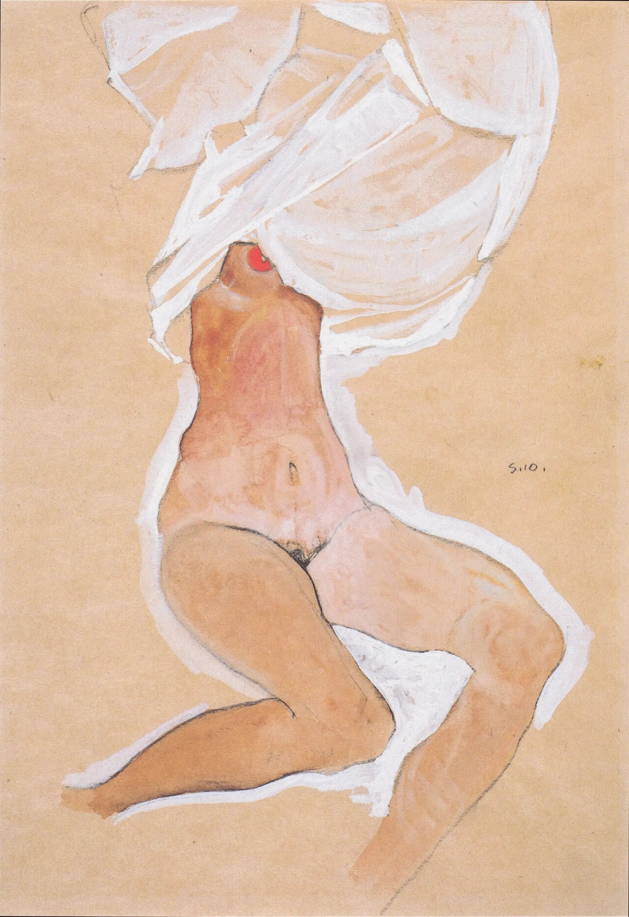Sitzender Mädchenakt mit Hemd über dem Kopf - Egon Schiele image 2 reproduction artisanale de tableau