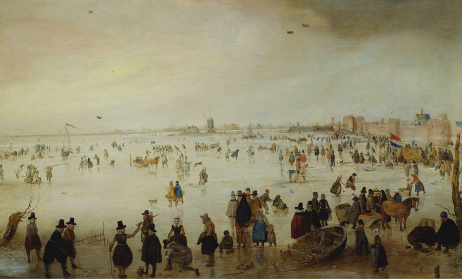 Skaters and Golf Players on Frozen Floodwaters by the Broederpoort at Kampen - Hendrick Avercamp