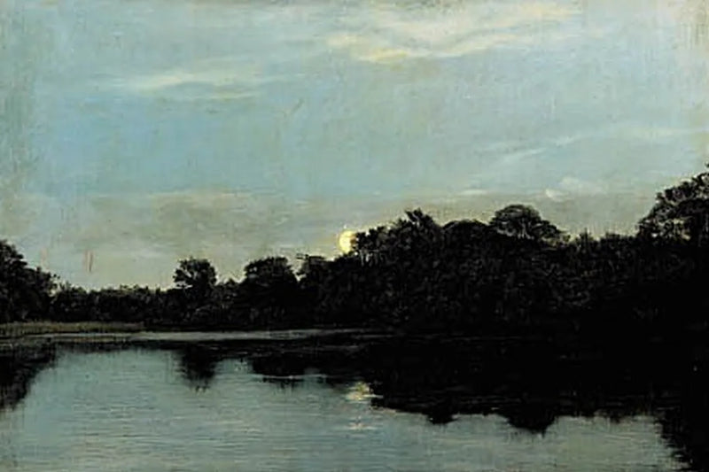 Kveld ved en innsjø under måneskinnet. - Carl Heinrich Bloch