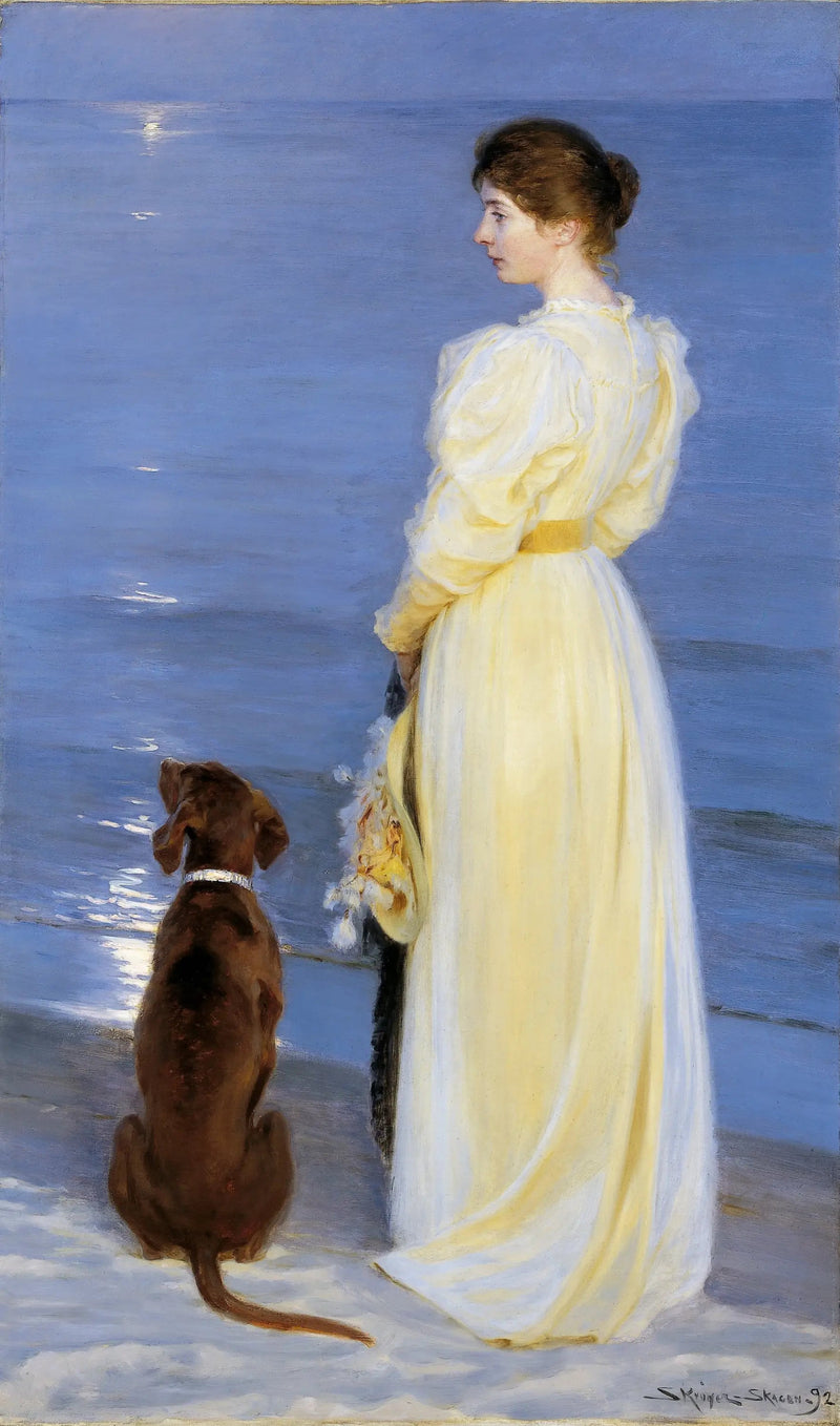 Sommerkveld i Skagen – Kunstnerens kvinne med hund - Peder Severin Krøyer