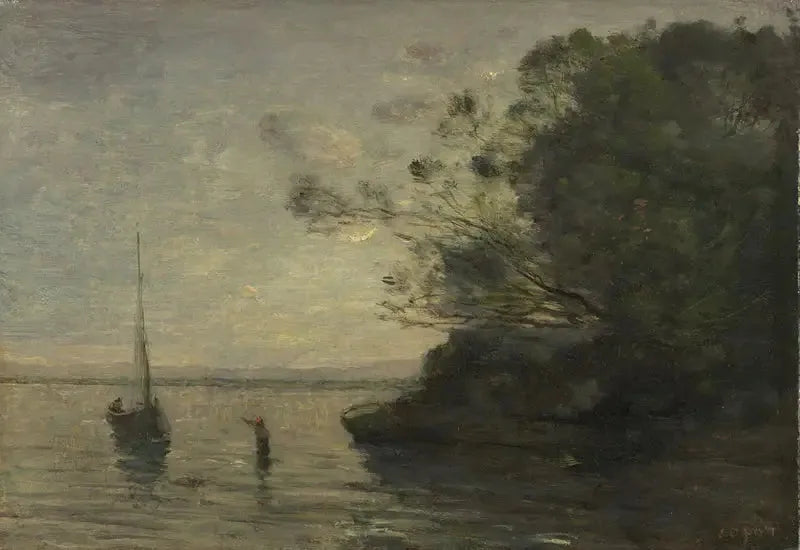 Kveld ved innsjøen - Jean-Baptiste Camille Corot