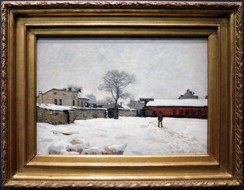 Under snøen: gårdsplass i Marly-le-Roi - Alfred Sisley