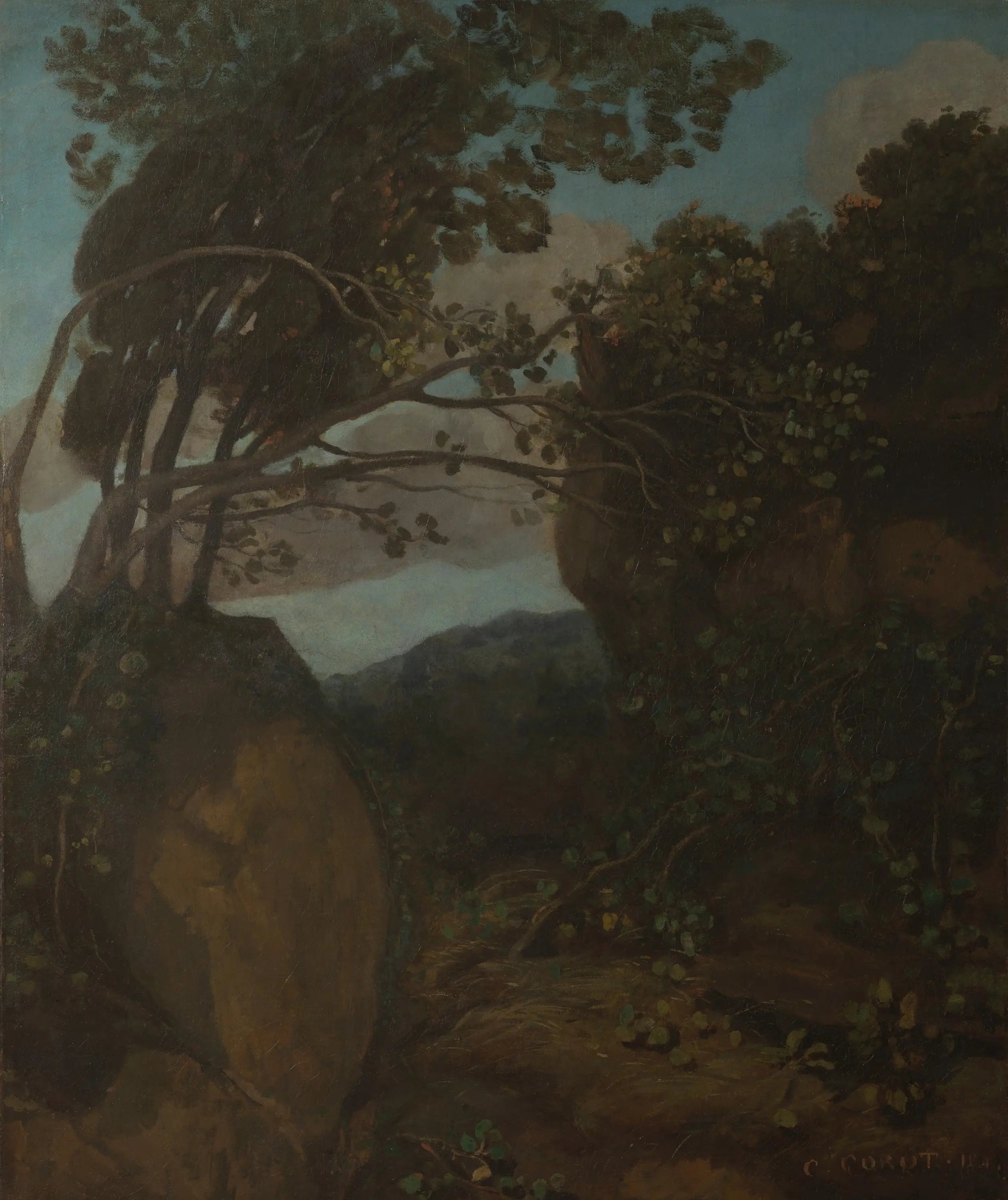 Souvenir de Nemi. Rochers et arbustes - Jean-Baptiste Camille Corot - Alpha Reproduction