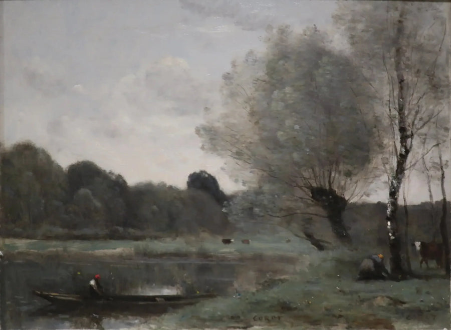 Souvenir de Ville-d'Avray. Soller og bjørk ved innsjøen - Jean-Baptiste Camille Corot