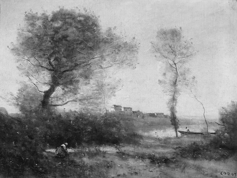 Minne fra bredden av Saône - Jean-Baptiste Camille Corot