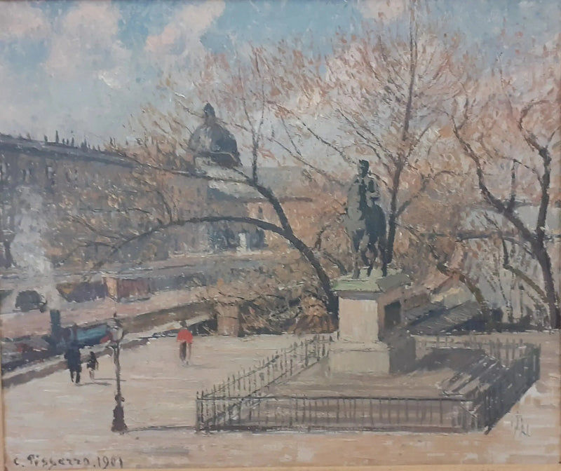 Statue av Henrik IV og myntverket, morgen, sol - Camille Pissarro