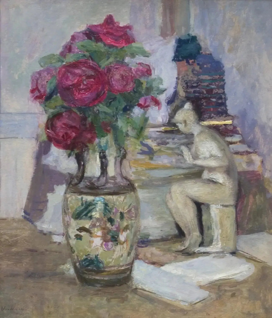Maillol-figur og røde roser - Édouard Vuillard