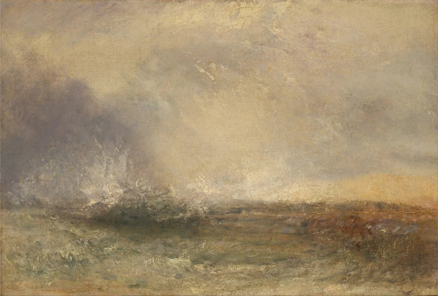 Stormfull sjø som bryter mot en kyst - J. M. W. Turner