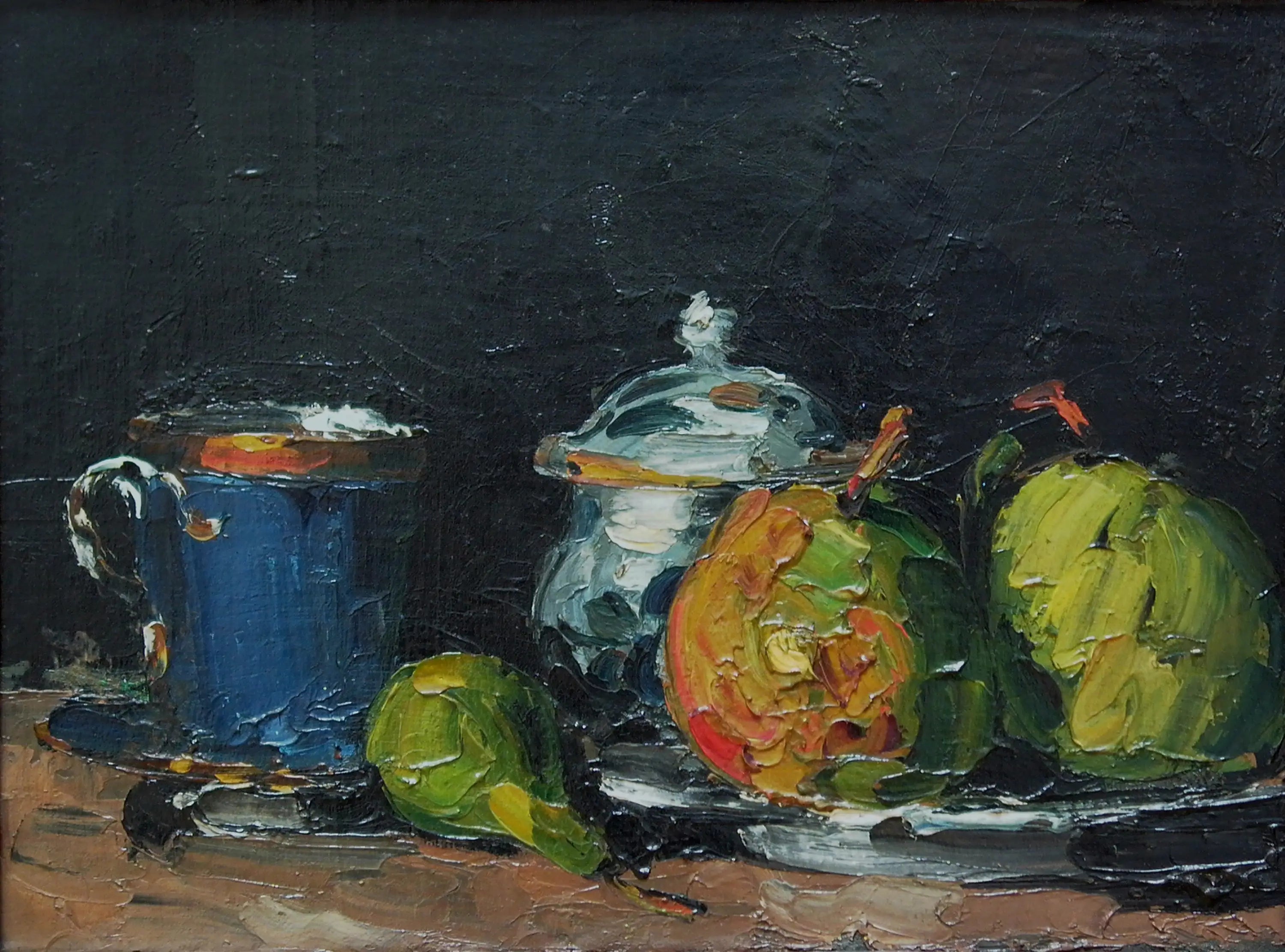 Sucrier, poires et tasse bleue - Paul Cézanne image 1 copie peinte à la main à l’huile