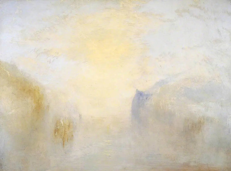 Soloppgang, med en båt mellom kystlinjene - J. M. W. Turner