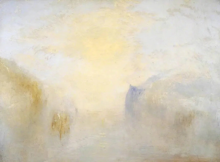 Soloppgang, med en båt mellom kystlinjene - J. M. W. Turner
