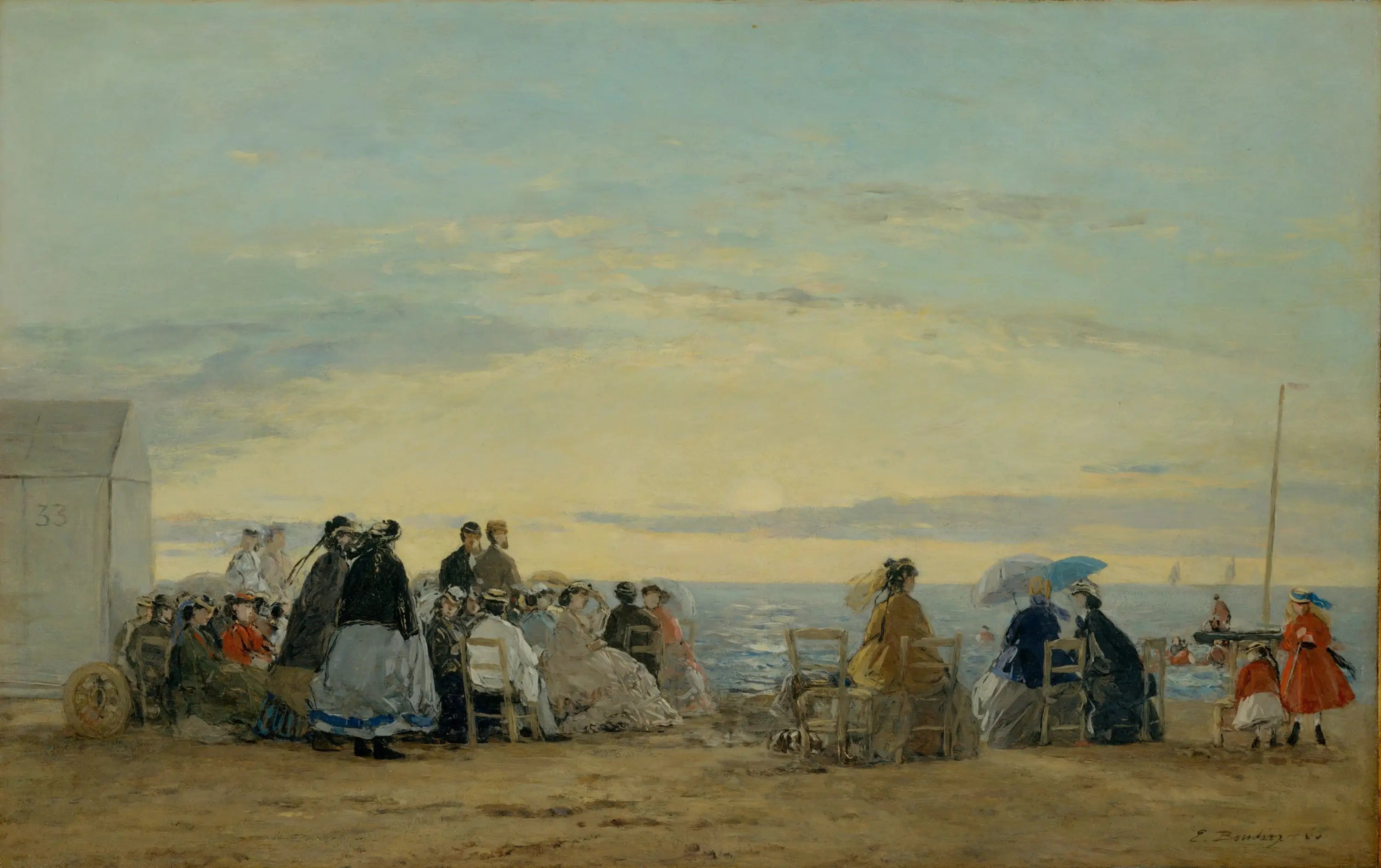 Sur la plage, coucher de soleil - Eugène Boudin image 1 reproduction de peinture à l’huile