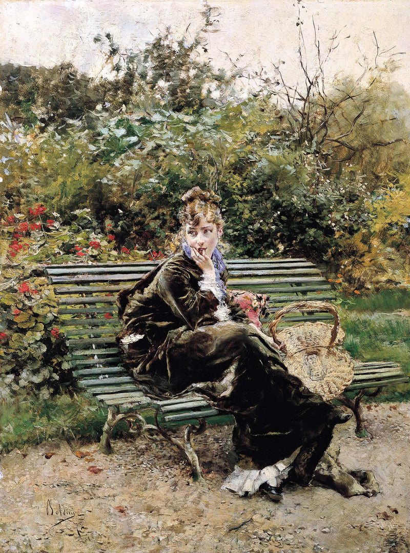 På en benk i Bois - Giovanni Boldini