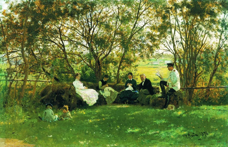 På en benk på gresset - Ilya Repin