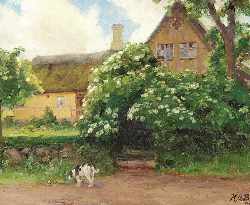 Sureaux en fleurs et chien à l'entrée d'une ferme au toit de chaume. - H. A. Brendekilde

Source:
Sureaux en fleurs et chien à l'entrée d'une ferme au toit de chaume. - H. A. Brendekilde