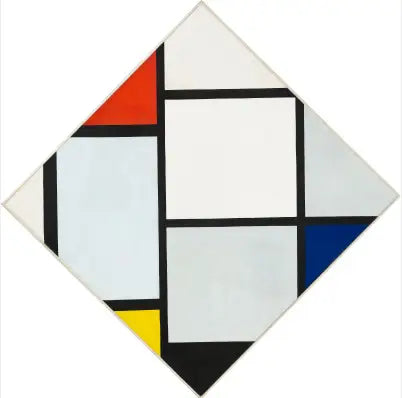 Maleri nr. IV; Komposisjon i rombe med rødt, grått, blått, gult og svart - Piet Mondrian