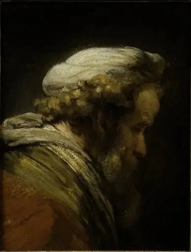Hode av mann med turban - Rembrandt