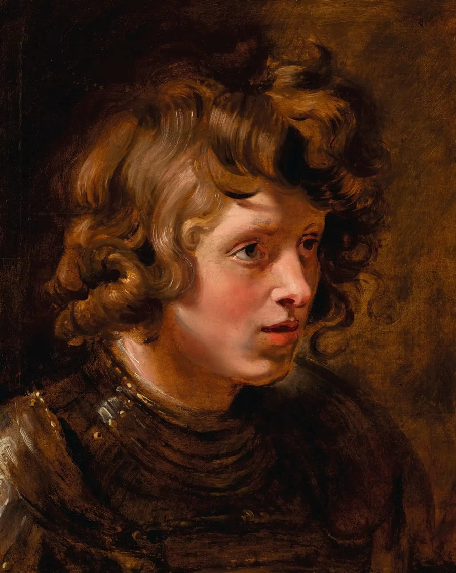 Hodet til en ung mann med rustning - Peter Paul Rubens