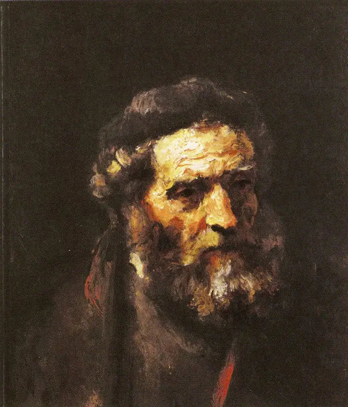 Hode av en gammel skjeggete mann - Rembrandt