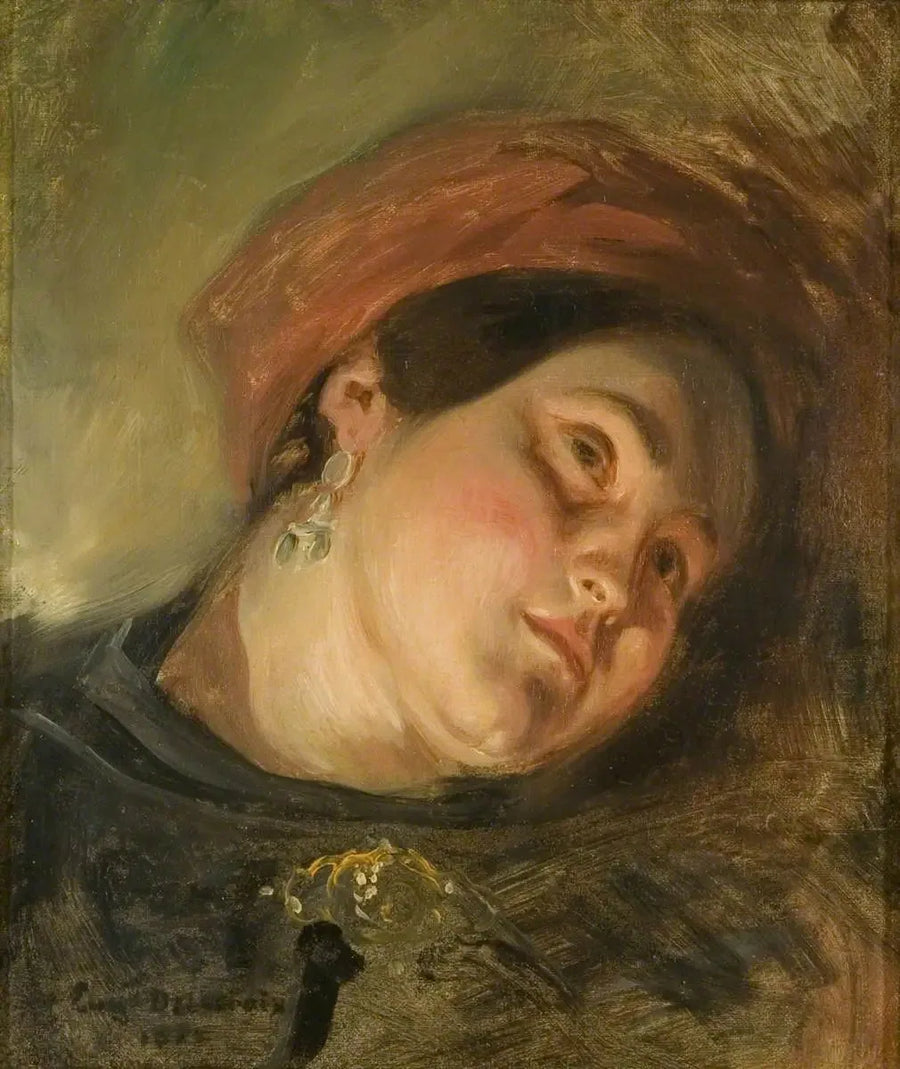 Kvinnehode med rød turban - Eugène Delacroix