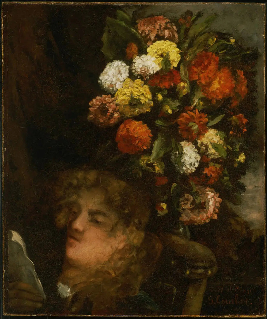 Kvinnes hode og blomster - Gustave Courbet