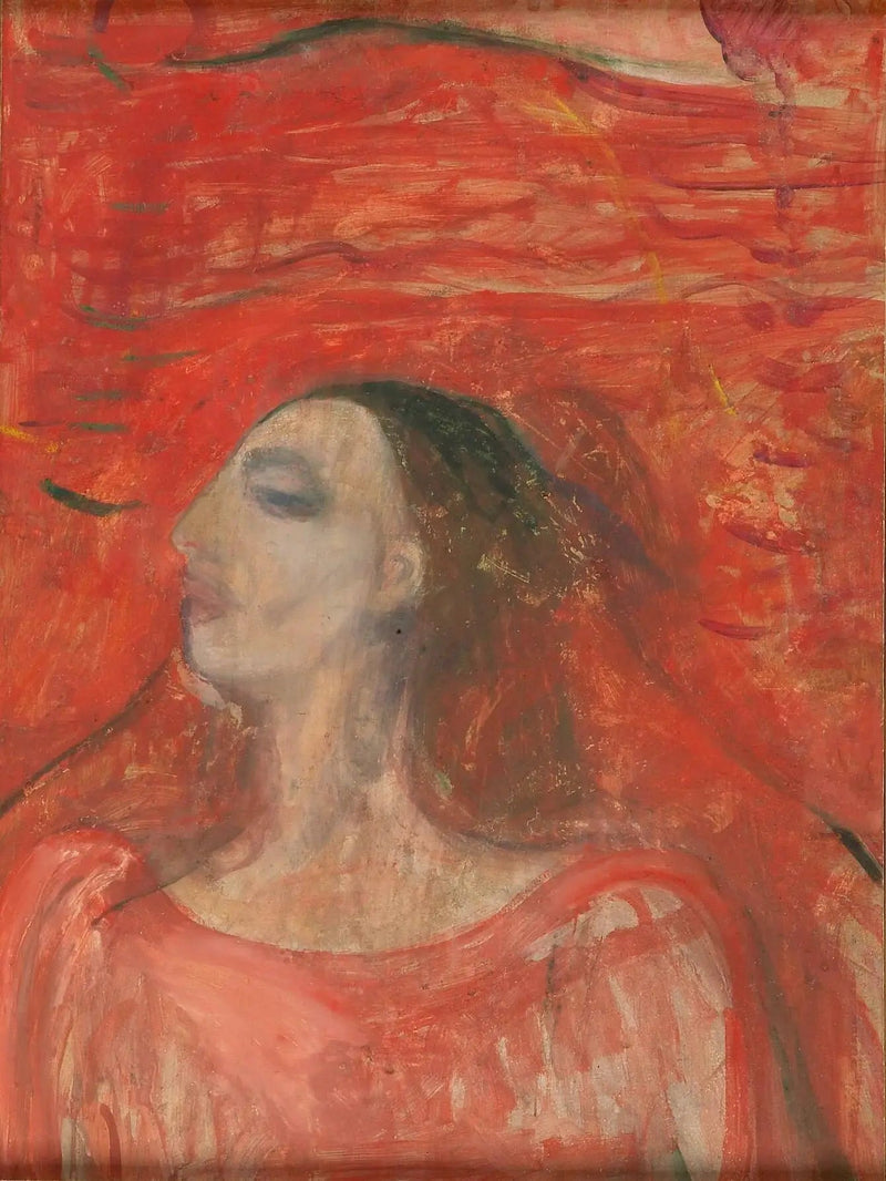 Kvinnehode på rød bakgrunn - Edvard Munch