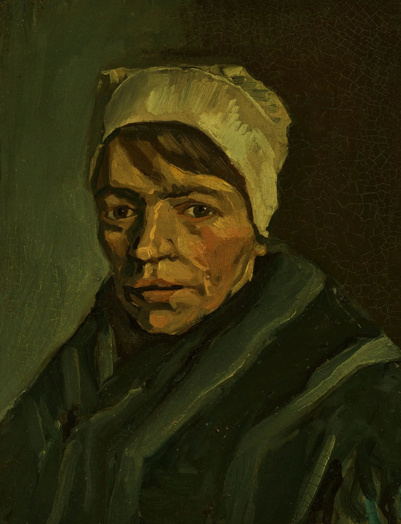Bondekvinnehode med hvit lue - Vincent van Gogh