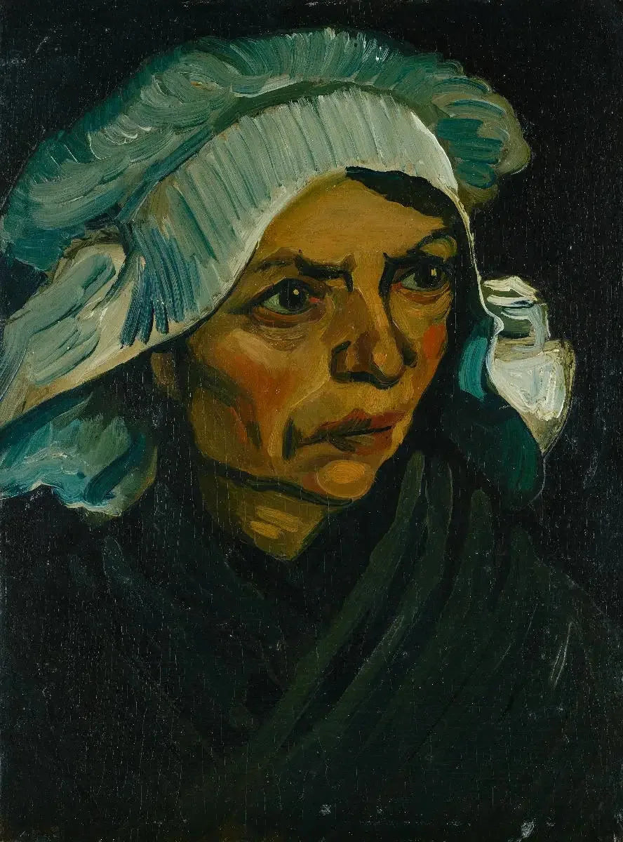 Bondekvinnehode med hvit lue - Vincent van Gogh